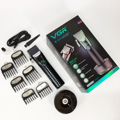 Профессиональная беспроводная машинка для стрижки VGR V-682 триммер для волос, бороды и усов на подставке. Изображение №6