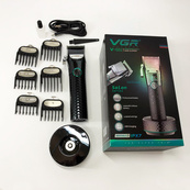 Профессиональная беспроводная машинка для стрижки VGR V-682 триммер для волос, бороды и усов на подставке. Изображение №7