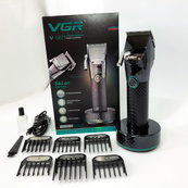 Профессиональная беспроводная машинка для стрижки VGR V-682 триммер для волос, бороды и усов на подставке. Изображение №12