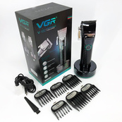 Профессиональная беспроводная машинка для стрижки VGR V-682 триммер для волос, бороды и усов на подставке. Изображение №15