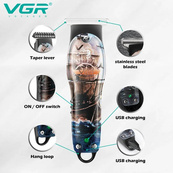 Профессиональный триммер для стрижки волос и бороды VGR V-953 с насадками, окантовочная машинка. Изображение №5