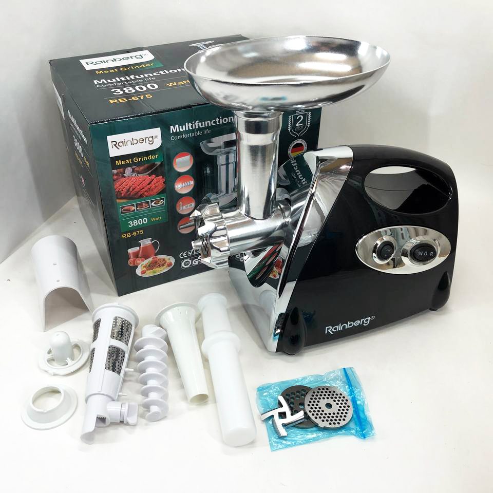 Мясорубка Rainberg RB-675 3800 Вт с соковыжималкой, мясорубка электрическая металл. Цвет: черный Мясорубка Rainberg RB-675 3800 Вт с соковыжималкой, мясорубка электрическая металл. Цвет: черный