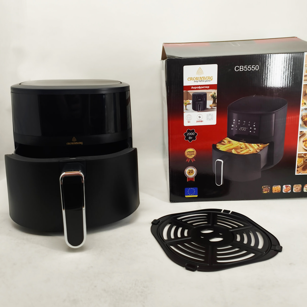 Аэрофритюрница без масла Crownberg CB-5550 2000Вт мультипечь с антипригарной чашей 5л и сенсорная Аэрофритюрница без масла Crownberg CB-5550 2000Вт мультипечь с антипригарной чашей 5л и сенсорная