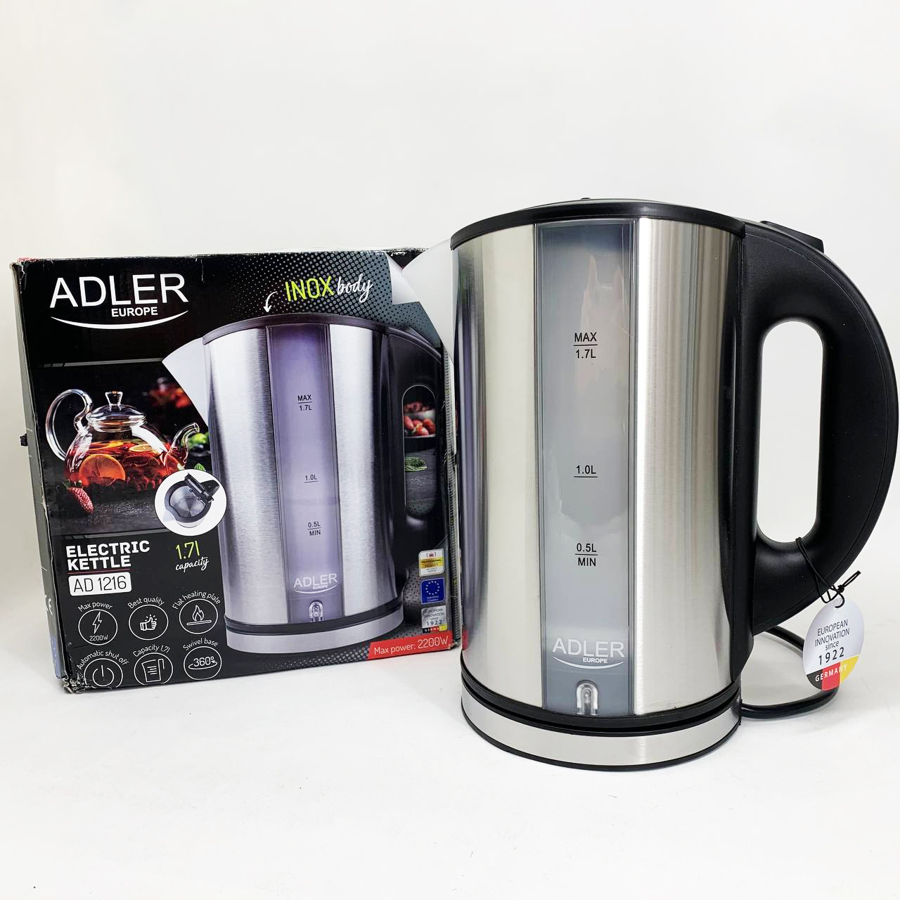 Чайник електричний з нержавіючої сталі Adler AD 1216 1.7L 2200Вт Чайник електричний з нержавіючої сталі Adler AD 1216 1.7L 2200Вт