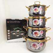 Набор эмалированных кастрюль Edenberg 4 штуки с крышками 2.3/3/4/5 л 8 предметов. Изображение №3