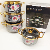 Набор эмалированных кастрюль Edenberg 4 штуки с крышками 2.3/3/4/5 л 8 предметов. Изображение №5