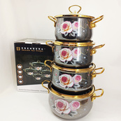 Набор эмалированных кастрюль Edenberg 4 штуки с крышками 2.3/3/4/5 л 8 предметов. Изображение №7