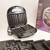 Бутербродница 7в1 Edenberg EB-64396 1000Вт с насадками для приготовления вафель пончиков орешков печенья. Изображение №6