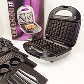 Бутербродница 7в1 Edenberg EB-64396 1000Вт с насадками для приготовления вафель пончиков орешков печенья. Изображение №8