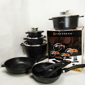 Набор кухонной посуды Edenberg EB-8182 с мраморным антипригарным покрытием 17 предметов. Изображение №2