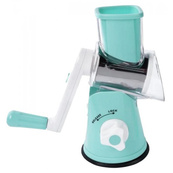 Овочерізка мультислайсер Tabletop Drum Grater Kitchen Master Терка для овочів та фруктів 3 насадки. Колір: блакитний. Зображення №3 Овочерізка мультислайсер Tabletop Drum Grater Kitchen Master Терка для овочів та фруктів 3 насадки. Колір: блакитний. Зображення №3