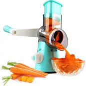 Овочерізка мультислайсер Tabletop Drum Grater Kitchen Master Терка для овочів та фруктів 3 насадки. Колір: блакитний. Зображення №4 Овочерізка мультислайсер Tabletop Drum Grater Kitchen Master Терка для овочів та фруктів 3 насадки. Колір: блакитний. Зображення №4