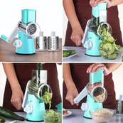 Овочерізка мультислайсер Tabletop Drum Grater Kitchen Master Терка для овочів та фруктів 3 насадки. Колір: блакитний. Зображення №6 Овочерізка мультислайсер Tabletop Drum Grater Kitchen Master Терка для овочів та фруктів 3 насадки. Колір: блакитний. Зображення №6