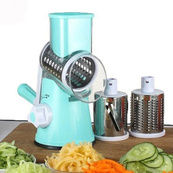 Овочерізка мультислайсер Tabletop Drum Grater Kitchen Master Терка для овочів та фруктів 3 насадки. Колір: блакитний. Зображення №7 Овочерізка мультислайсер Tabletop Drum Grater Kitchen Master Терка для овочів та фруктів 3 насадки. Колір: блакитний. Зображення №7