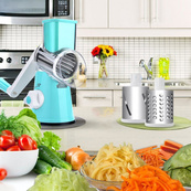 Овочерізка мультислайсер Tabletop Drum Grater Kitchen Master Терка для овочів та фруктів 3 насадки. Колір: блакитний. Зображення №10 Овочерізка мультислайсер Tabletop Drum Grater Kitchen Master Терка для овочів та фруктів 3 насадки. Колір: блакитний. Зображення №10