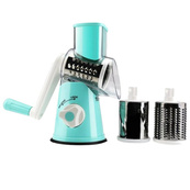 Овочерізка мультислайсер Tabletop Drum Grater Kitchen Master Терка для овочів та фруктів 3 насадки. Колір: блакитний. Зображення №11 Овочерізка мультислайсер Tabletop Drum Grater Kitchen Master Терка для овочів та фруктів 3 насадки. Колір: блакитний. Зображення №11