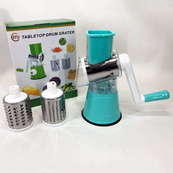 Овочерізка мультислайсер Tabletop Drum Grater Kitchen Master Терка для овочів та фруктів 3 насадки. Колір: блакитний. Зображення №12 Овочерізка мультислайсер Tabletop Drum Grater Kitchen Master Терка для овочів та фруктів 3 насадки. Колір: блакитний. Зображення №12