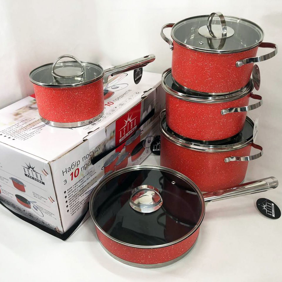 Набір посуду 10 предметів ASTRA A-2510, набір каструль з антипригарним покриттям, гарні каструлі Набір посуду 10 предметів ASTRA A-2510, набір каструль з антипригарним покриттям, гарні каструлі