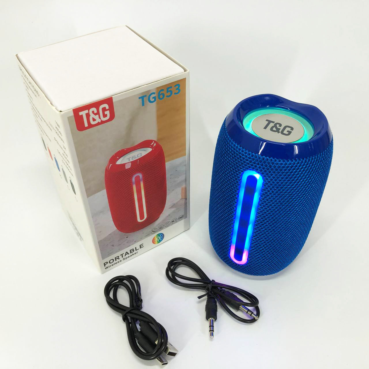Портативна Bluetooth-колонка TG653 USB з ремінцем, Бездротова колонка портативна потужна. Колір: синій Портативна Bluetooth-колонка TG653 USB з ремінцем, Бездротова колонка портативна потужна. Колір: синій