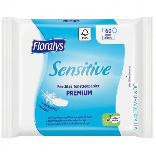 Floralys Вологий туалетний папір Sensitive 60шт. Floralys Вологий туалетний папір Sensitive 60шт.