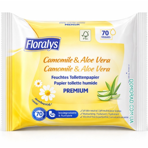 Floralys Вологий туалетний папір Camomille & Aloe Vera 70шт. Floralys Вологий туалетний папір Camomille & Aloe Vera 70шт.