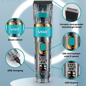 Машинка для стрижки волосся і бороди VGR V-695 з LED дисплеєм IPX7 вологозахист, Окантувальна машинка. Зображення №10