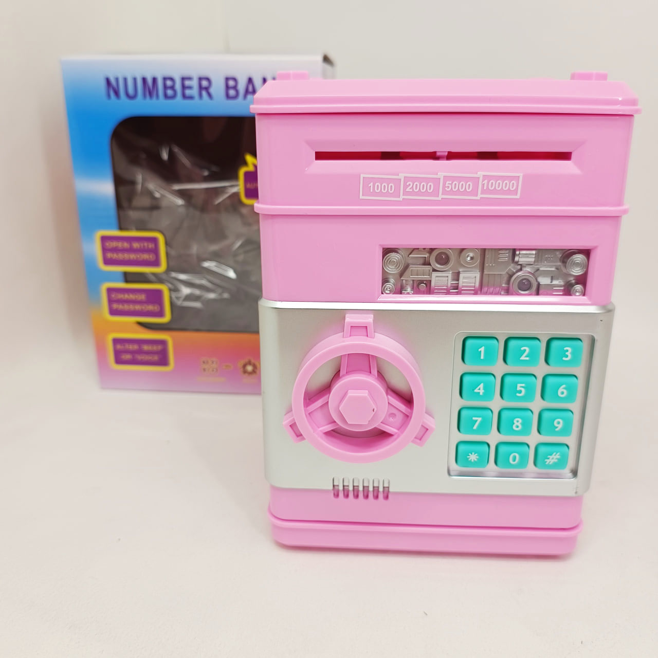 Электронная копилка сейф банкомат для детей с PIN-кодом, автоматический прием банкнот и монет Pink Электронная копилка сейф банкомат для детей с PIN-кодом, автоматический прием банкнот и монет Pink