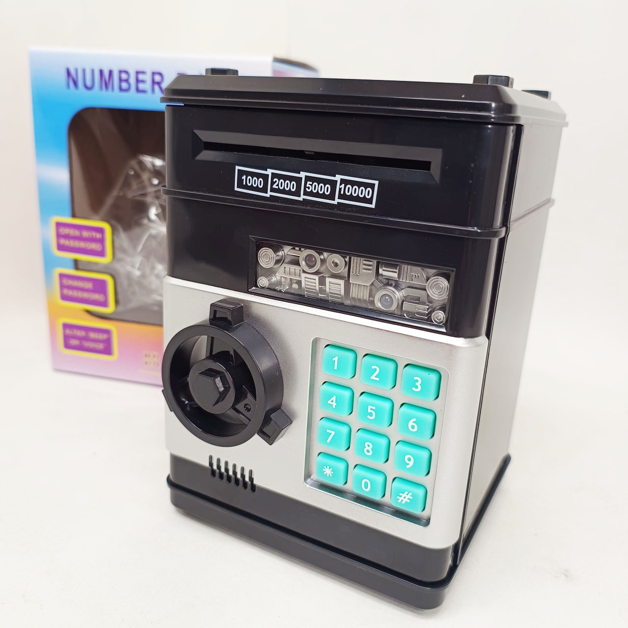 Электронная копилка сейф банкомат для детей с PIN-кодом, автоматический прием банкнот и монет Black Электронная копилка сейф банкомат для детей с PIN-кодом, автоматический прием банкнот и монет Black