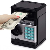 Электронная копилка сейф банкомат для детей с PIN-кодом, автоматический прием банкнот и монет Black. Изображение №3 Электронная копилка сейф банкомат для детей с PIN-кодом, автоматический прием банкнот и монет Black. Изображение №3