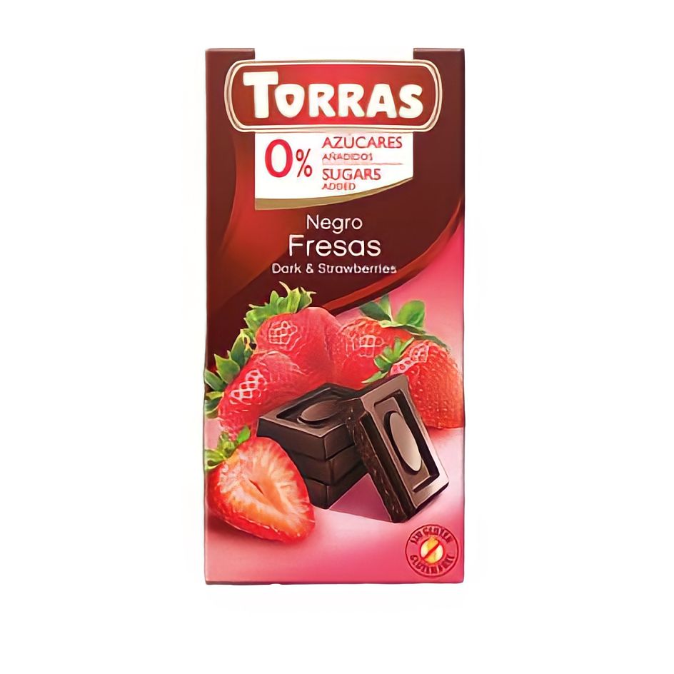 Шоколад чорний з полуницею без цукру 528 Torras 75 г Шоколад чорний з полуницею без цукру 528 Torras 75 г