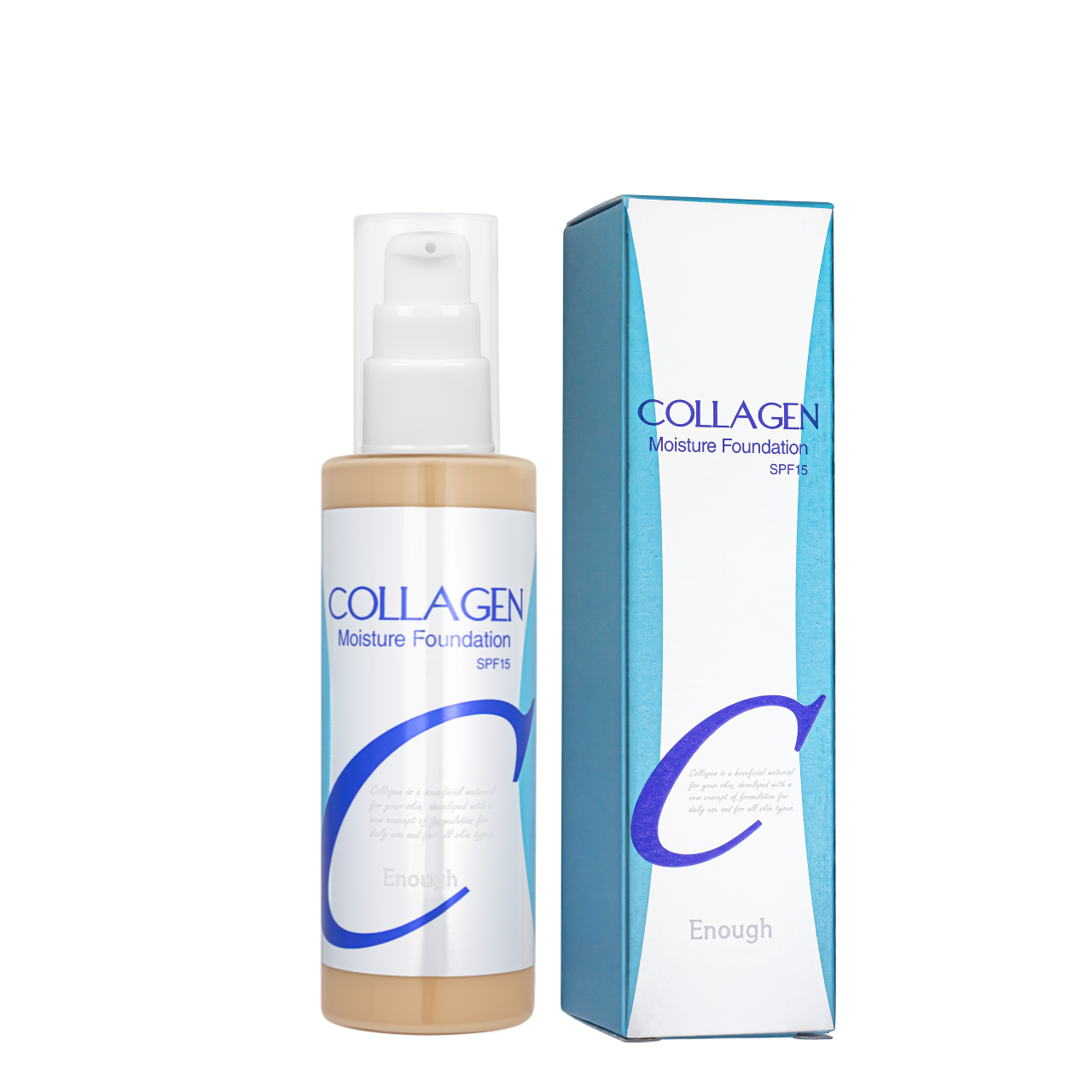 Тональна основа для обличчя Enough Collagen Moisture Foundation SPF 15 зволожуюча 100 мл, № 21 Бежева Тональна основа для обличчя Enough Collagen Moisture Foundation SPF 15 зволожуюча 100 мл, № 21 Бежева