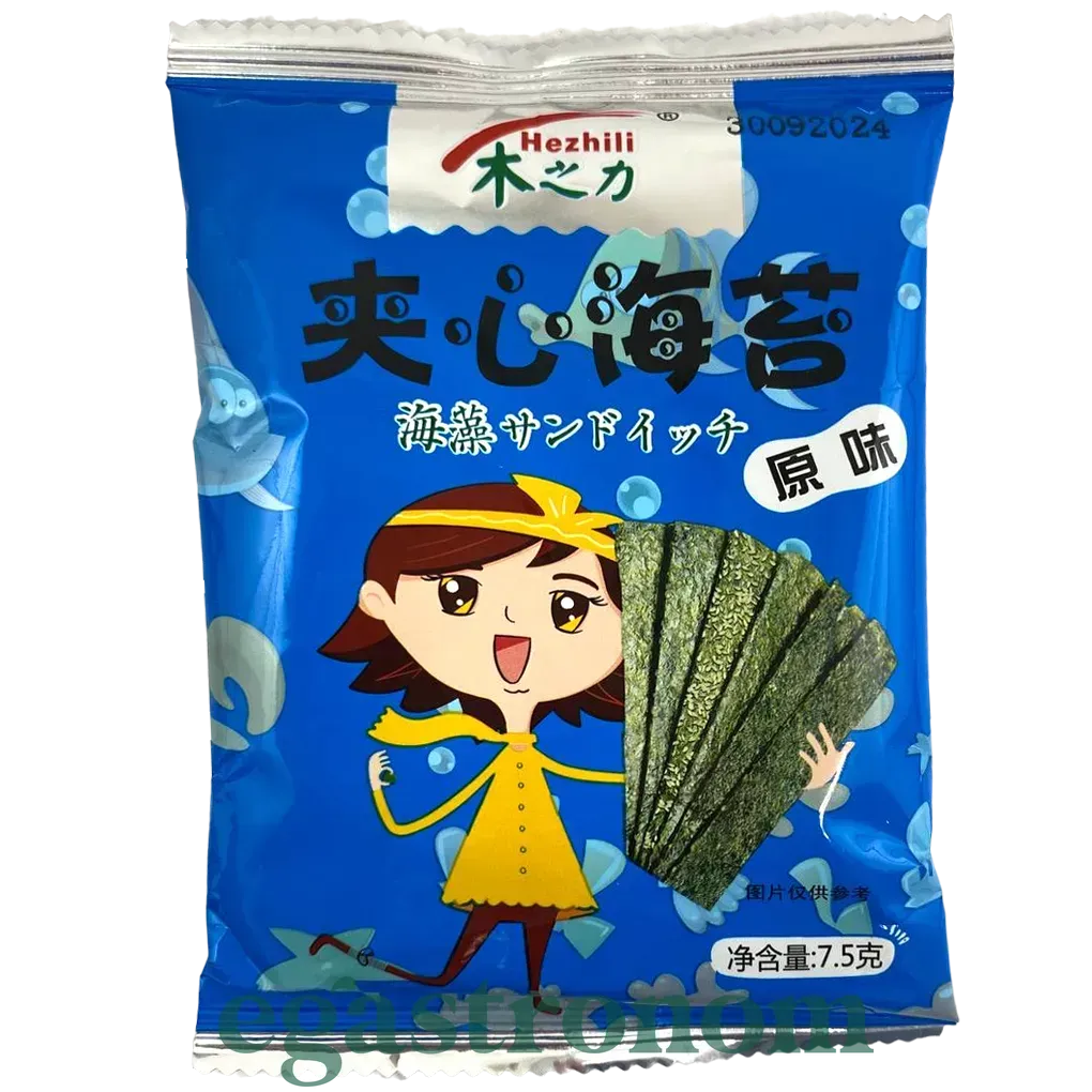 Чипси з норі та кунжутом Хезгілі Hezhili 7,5g 240шт/ящ Чипси з норі та кунжутом Хезгілі Hezhili 7,5g 240шт/ящ