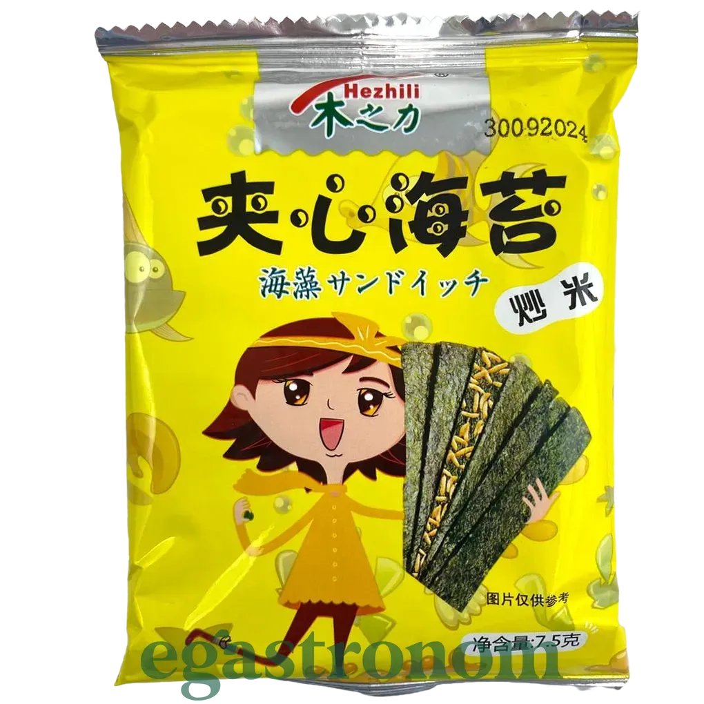 Чипси з норі та смаженим рисом Хезгілі Hezhili 7,5g 240шт/ящ Чипси з норі та смаженим рисом Хезгілі Hezhili 7,5g 240шт/ящ