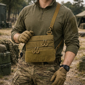 Тактическая сумка через плечо с панелью для патчей Cordura койот. Изображение №9