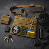 Тактическая сумка через плечо с панелью для патчей Cordura койот. Изображение №31