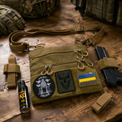 Тактическая сумка через плечо с панелью для патчей Cordura койот. Изображение №32
