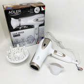Электрический фен для волос Adler AD-2248 White 2400Вт для укладки и сушки с насадками с ионизацией. Изображение №3