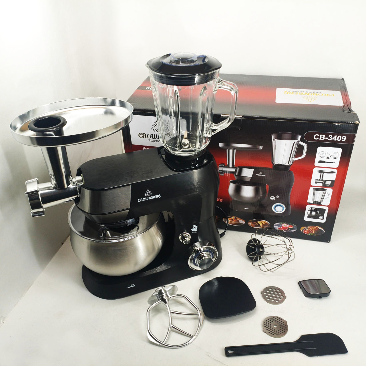 Кухонный комбайн 3в1 Crownberg CB-3409 с блендером и мясорубкой 2600 Вт машина тестомес планетарный 5л Кухонный комбайн 3в1 Crownberg CB-3409 с блендером и мясорубкой 2600 Вт машина тестомес планетарный 5л