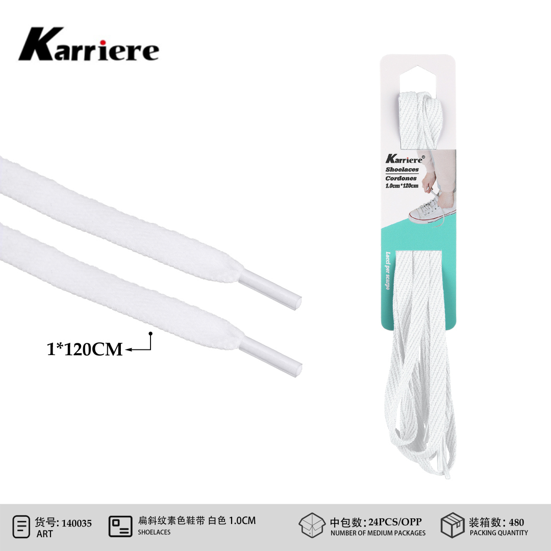 Шнурки плоскі білі Karriere 1.0 см x 120 см для кросівок і кед Шнурки плоскі білі Karriere 1.0 см x 120 см для кросівок і кед