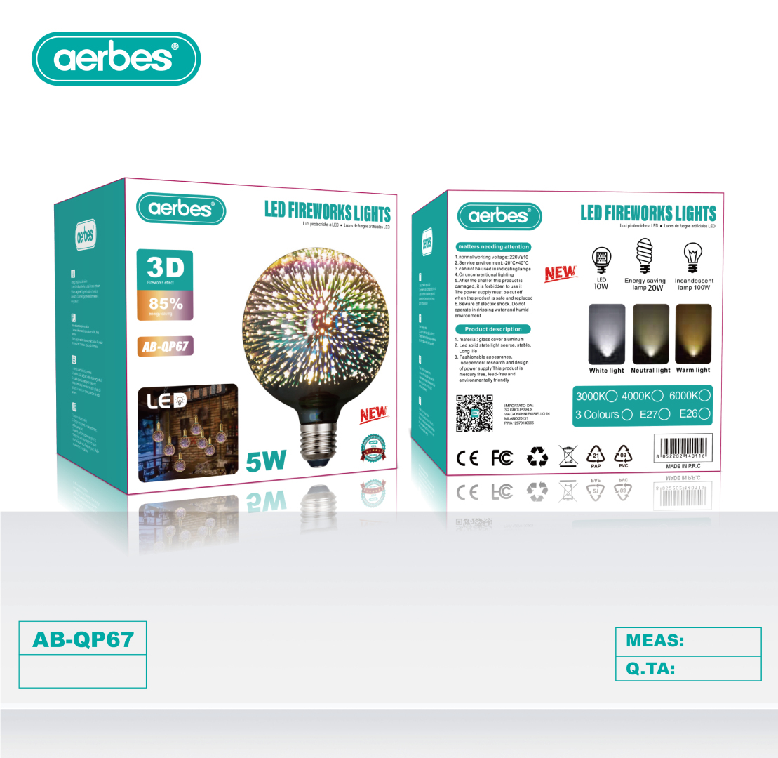 Лампа LED Aerbes AB-QP67 G125 5W E27 3D ефект феєрверку кольорова декоративна куляста Лампа LED Aerbes AB-QP67 G125 5W E27 3D ефект феєрверку кольорова декоративна куляста
