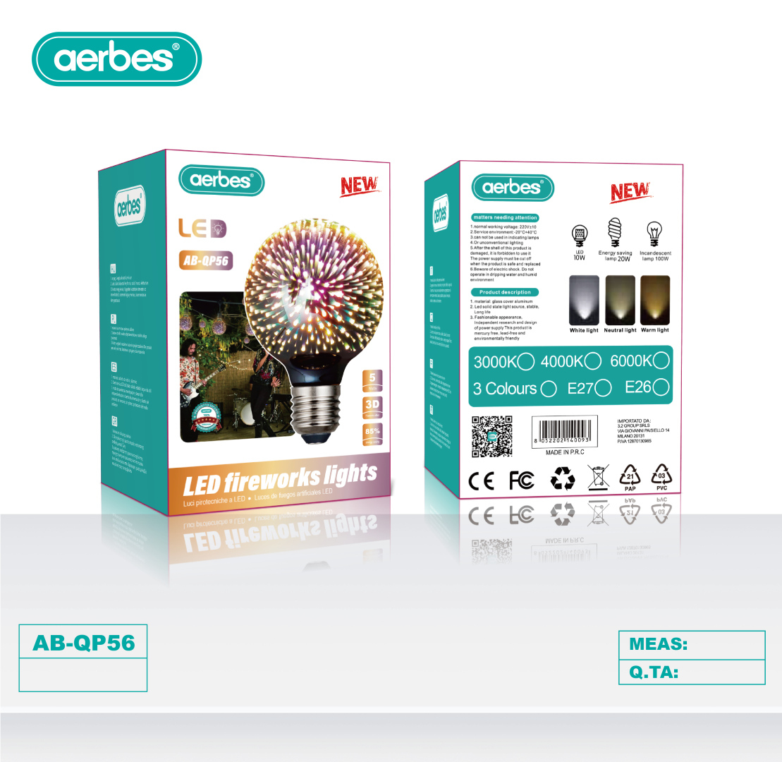 LED лампа Aerbes AB-QP56 3D феєрверк E27 5W кольорове світло G80 86-265V LED лампа Aerbes AB-QP56 3D феєрверк E27 5W кольорове світло G80 86-265V