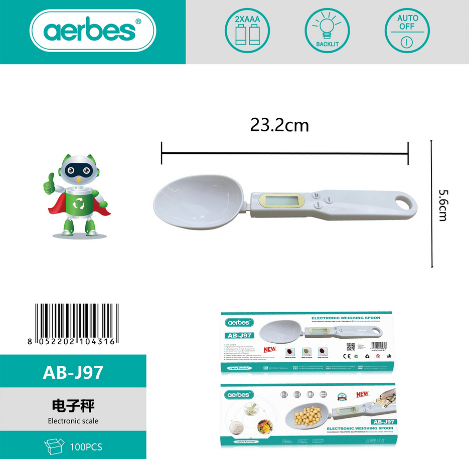 Електронна ложка-ваги Aerbes AB-J97 до 500г з LCD дисплеєм та підсвіткою Електронна ложка-ваги Aerbes AB-J97 до 500г з LCD дисплеєм та підсвіткою