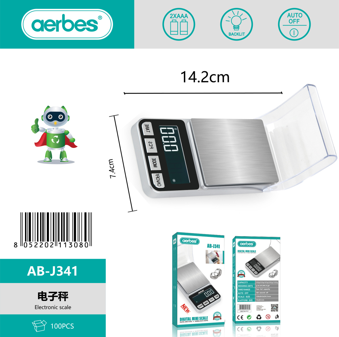 Ювелірні ваги Aerbes AB-J341 цифрові міні 500г/0.1г з підсвіткою LCD Ювелірні ваги Aerbes AB-J341 цифрові міні 500г/0.1г з підсвіткою LCD