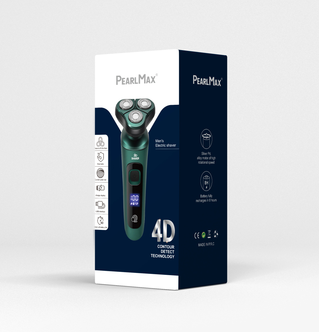 Електробритва чоловіча PearlMax 4D роторна з LCD дисплеєм і USB зарядкою зелена Електробритва чоловіча PearlMax 4D роторна з LCD дисплеєм і USB зарядкою зелена