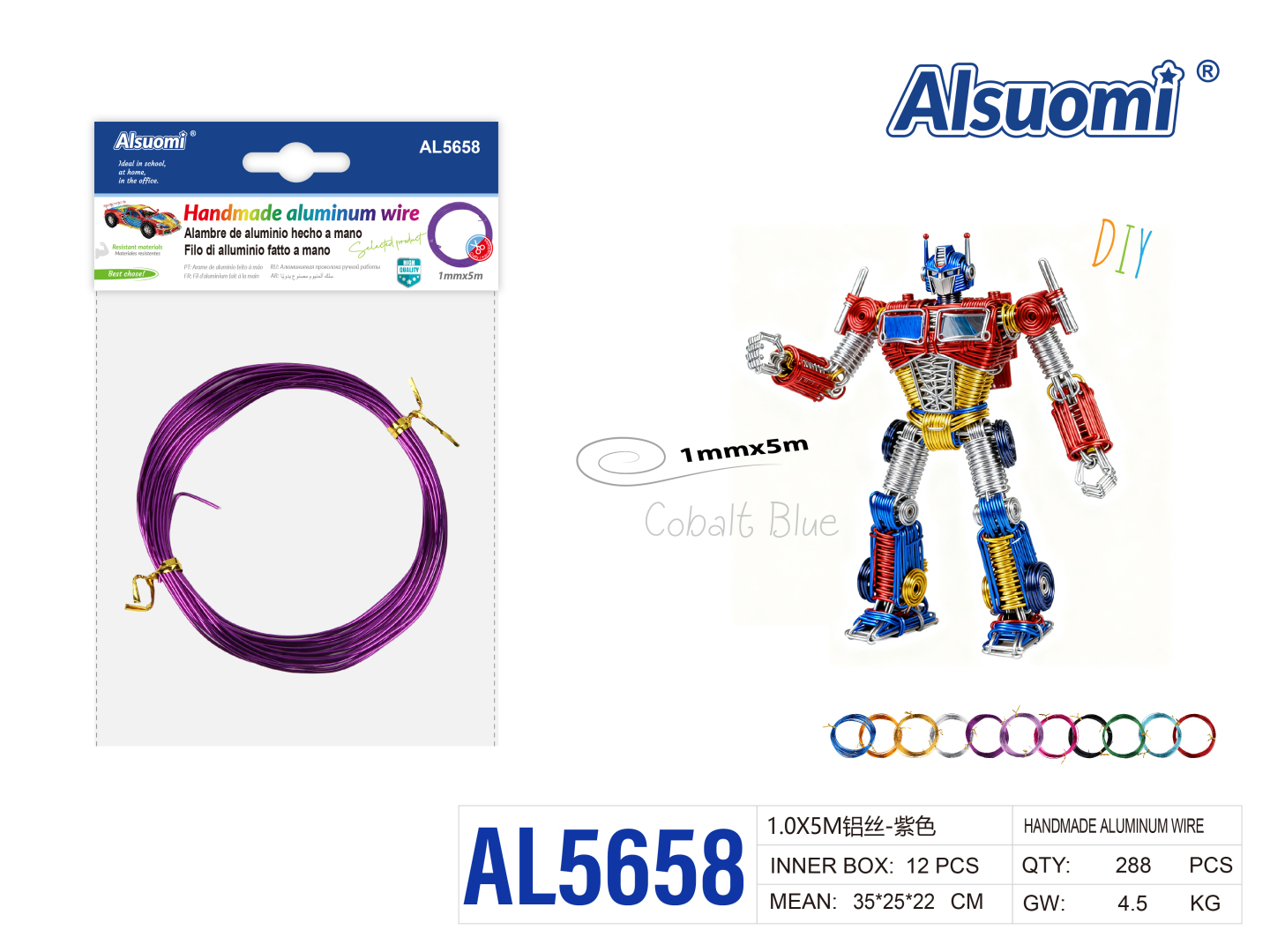 Алюмінієвий дріт для рукоділля Alsuomi 1мм x 5м фіолетовий AL5658 Алюмінієвий дріт для рукоділля Alsuomi 1мм x 5м фіолетовий AL5658