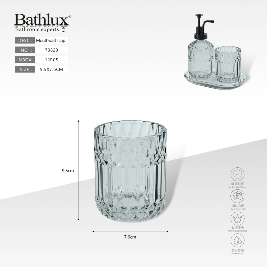 Склянка для полоскання рота Bathlux 73820 скляна з алмазним візерунком 9.5x7.6 см Склянка для полоскання рота Bathlux 73820 скляна з алмазним візерунком 9.5x7.6 см