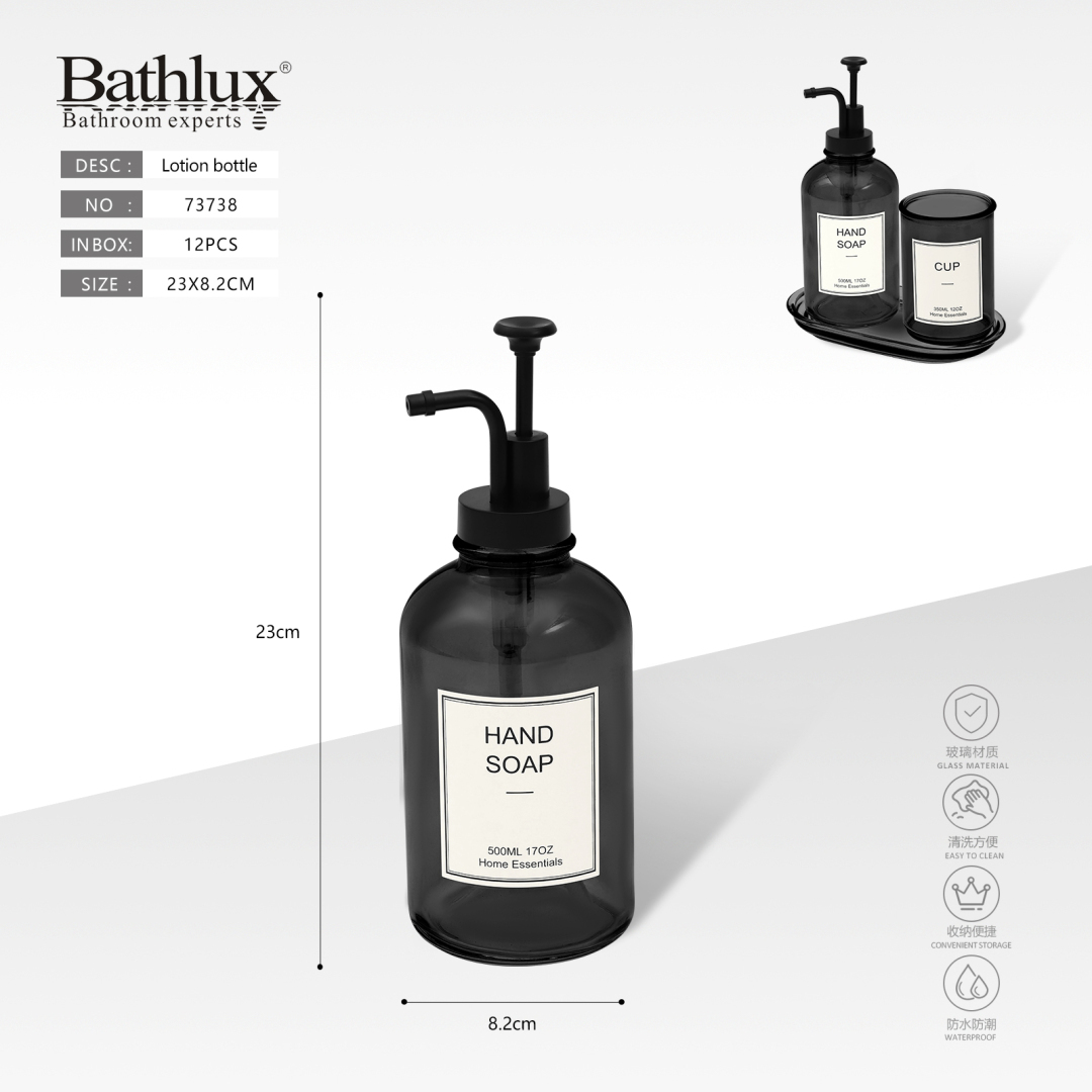 Скляний дозатор для рідкого мила Bathlux Hand Soap 500мл чорний - 23x8.2см Скляний дозатор для рідкого мила Bathlux Hand Soap 500мл чорний - 23x8.2см