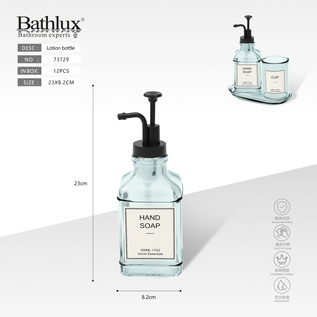 Скляний дозатор для рідкого мила Bathlux Hand Soap 500мл - блакитний 23x8.2см Скляний дозатор для рідкого мила Bathlux Hand Soap 500мл - блакитний 23x8.2см