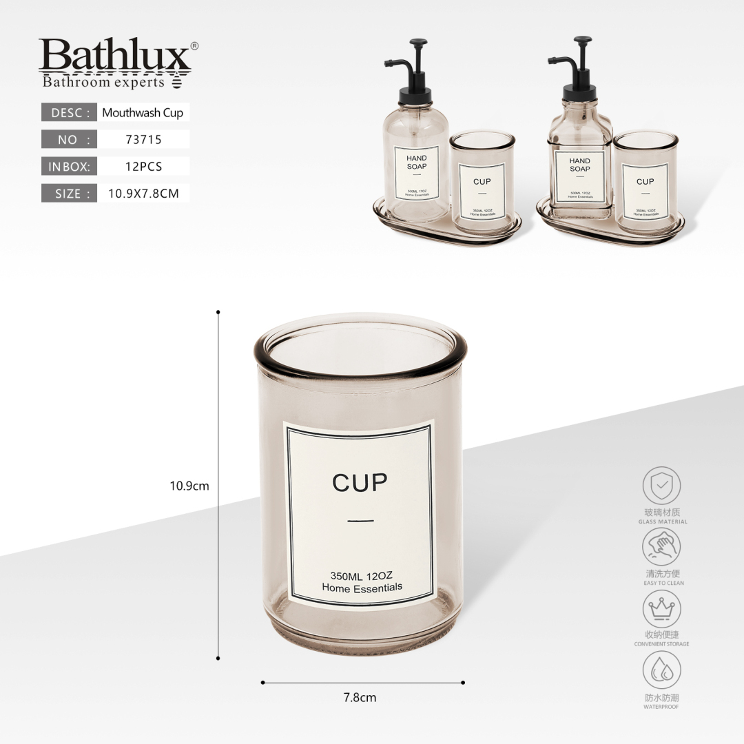 Склянка для ополіскувача рота Bathlux скляна бежева 350 мл - 10.9x7.8 см Склянка для ополіскувача рота Bathlux скляна бежева 350 мл - 10.9x7.8 см