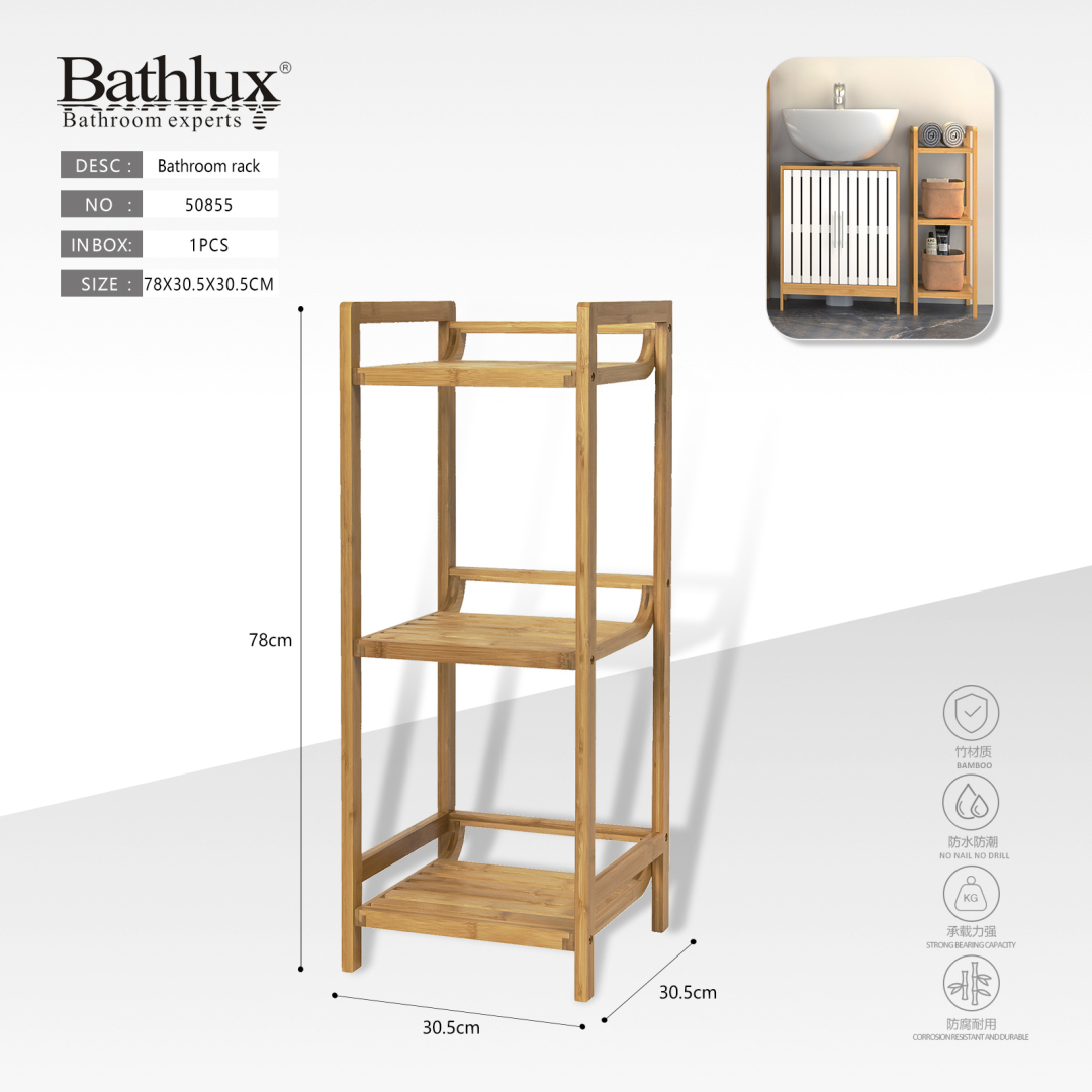 Бамбукова етажерка для ванної Bathlux 3 полиці 78x30.5x30.5 см натуральна Бамбукова етажерка для ванної Bathlux 3 полиці 78x30.5x30.5 см натуральна